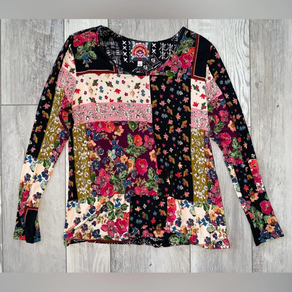 Johnny Was Santa Fe Favorite Floral Color Block Long Sleeve tee size small - Picture 6 of 7